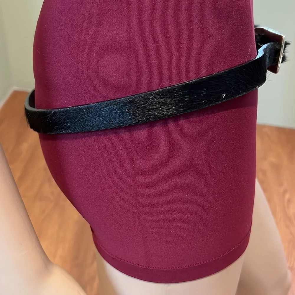 Kenneth Cole Vintage  Black Leather And Calf Hair Skinny Belt W/ Silver Buckle L